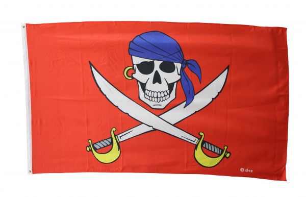 Piratenflagge 90x150cm - blaues Kopftuch auf rotem Grund